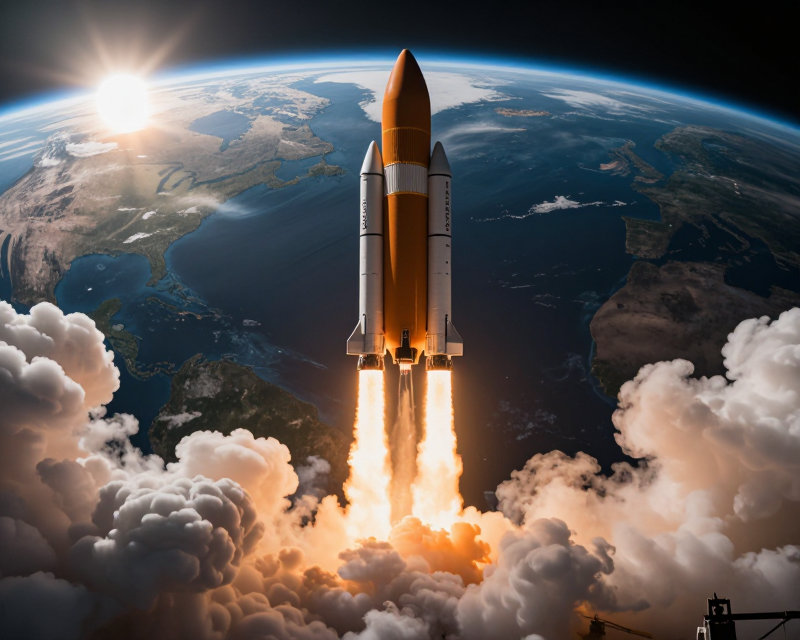 Nuri Rocket Launching into Orbit